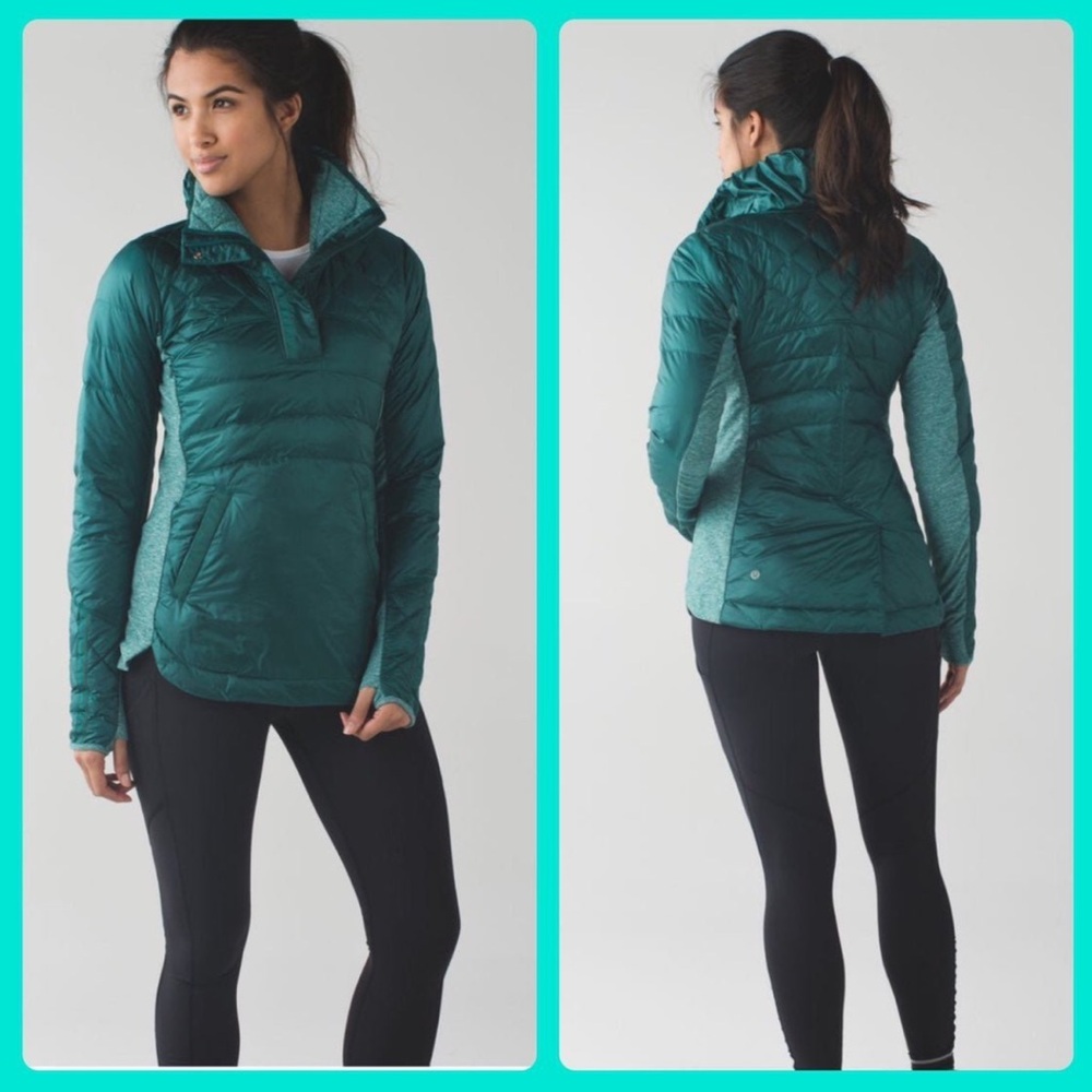 Lululemon Down for a run pullover, Forage Teal 800 fill power goose down Sz.4